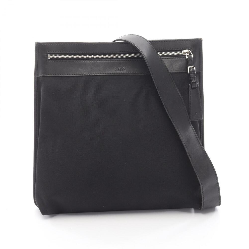 Gucci black leather trim shoulder bag flat adjustable